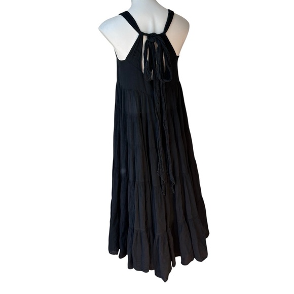 Greek Archaic Kori Black Cotton Gauze Tiered Flowy Maxi Halter Dress, Sz XS - Picture 3 of 13